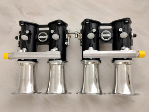 jenvey kit doppio corpo farfallato per motore 4 cilindri preparazione e incremto potenza iniezione elettronica flauto iniettor maggiorati trombette di aspirazione diretta preparazione motori kit car per competizione peugeot clitroen modifica da carburatori ad iniezione elettronica efi alfa romeo lancia mazda 