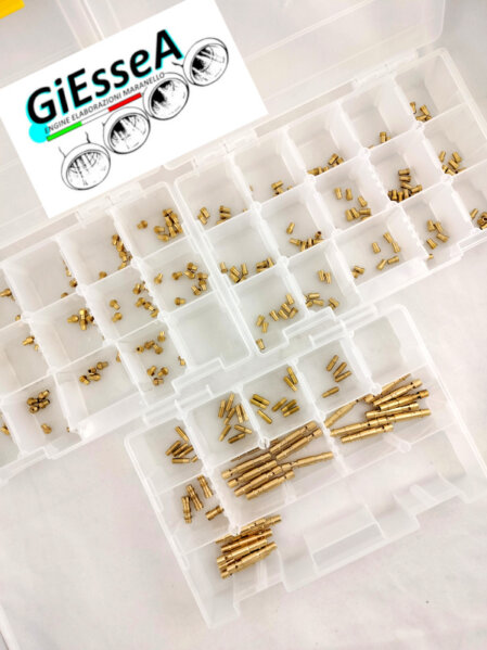 set  di getti del massimo per carburazione benzina a piena potenza pozzetto emulsionatore per taratura carburazione nei parziali di farfalla getti freno aria per taratura carburazione regolazione lambda parziali di farfalla regime motore utilizzo competizione elaborazione motore alfa romeo giulia regolazione co getti del minimo 